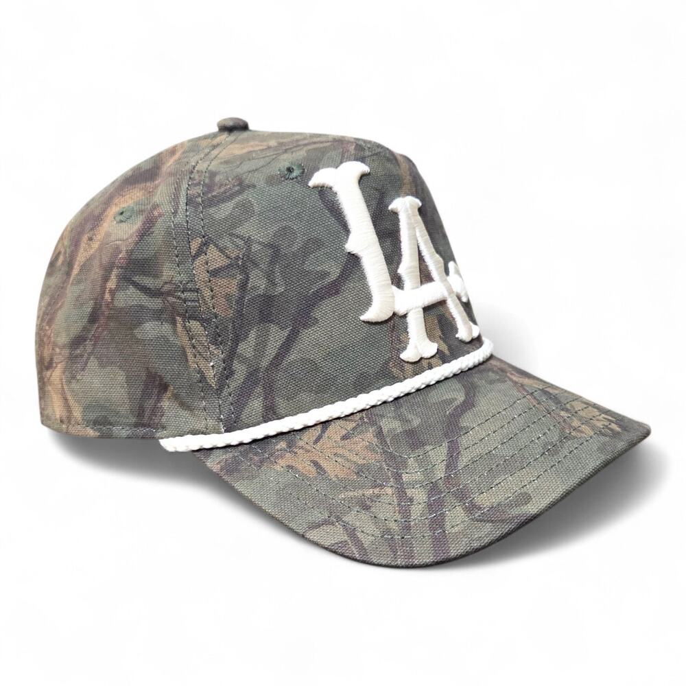 Mad Engine Los Angeles LA Hat Camo Snapback Cap White Rope Embroidery One Size